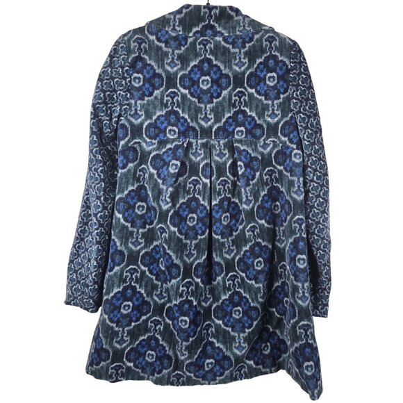 Elevenses Anthropologie Coat Size 4 S Blue Green Ikat Velvet Mod Floral Jacquard - Picture 3 of 9